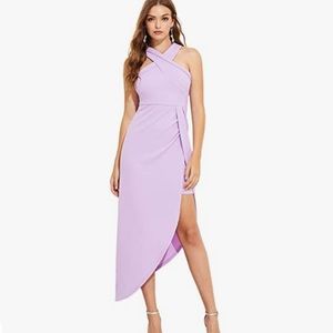NWOT Sleeveless Split Ruched Halter Cocktail Dress